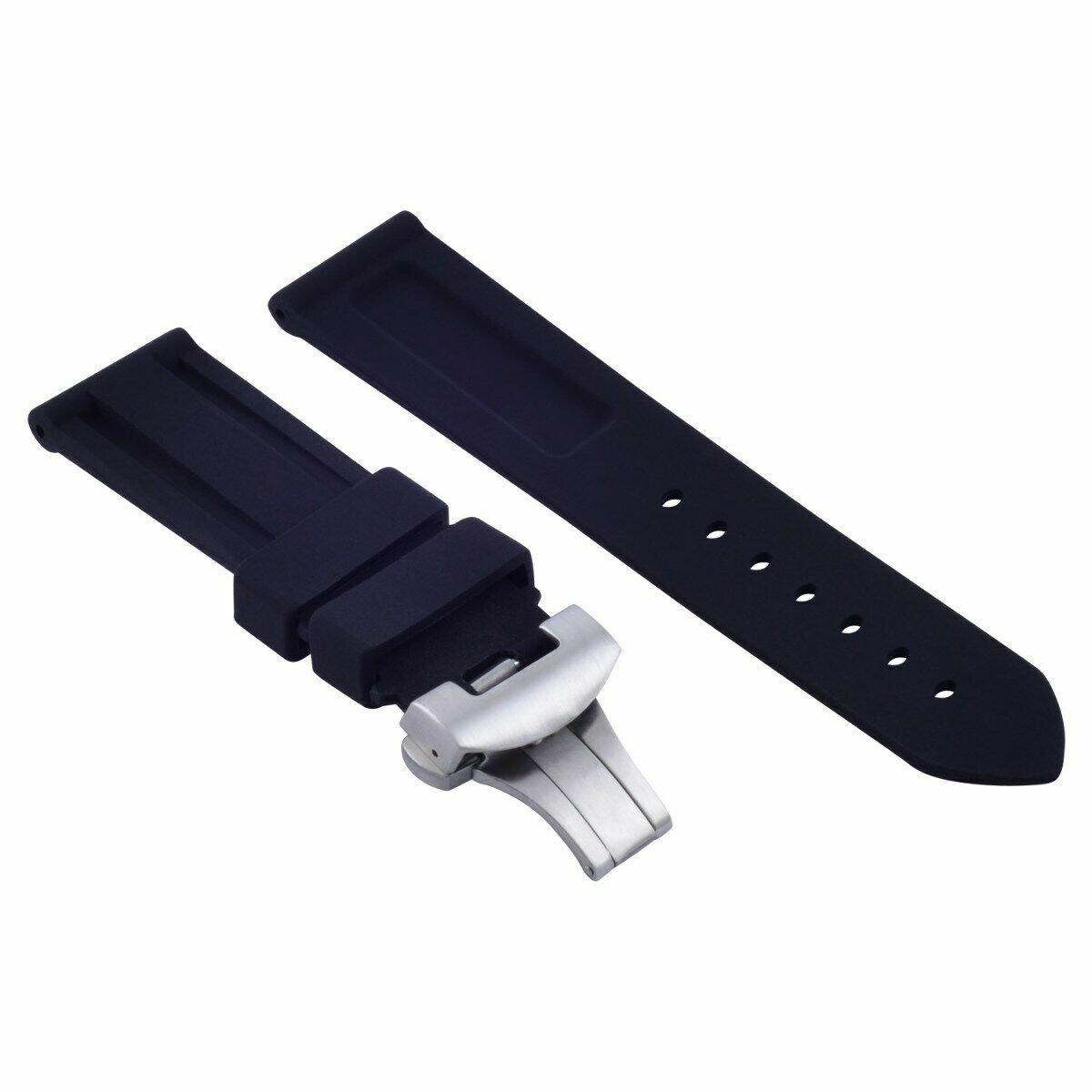 22MM RUBBER DIVER WATCH BAND DEPLOYMENT BUCKLE CLASP FOR 40MM PANERAI BLACK