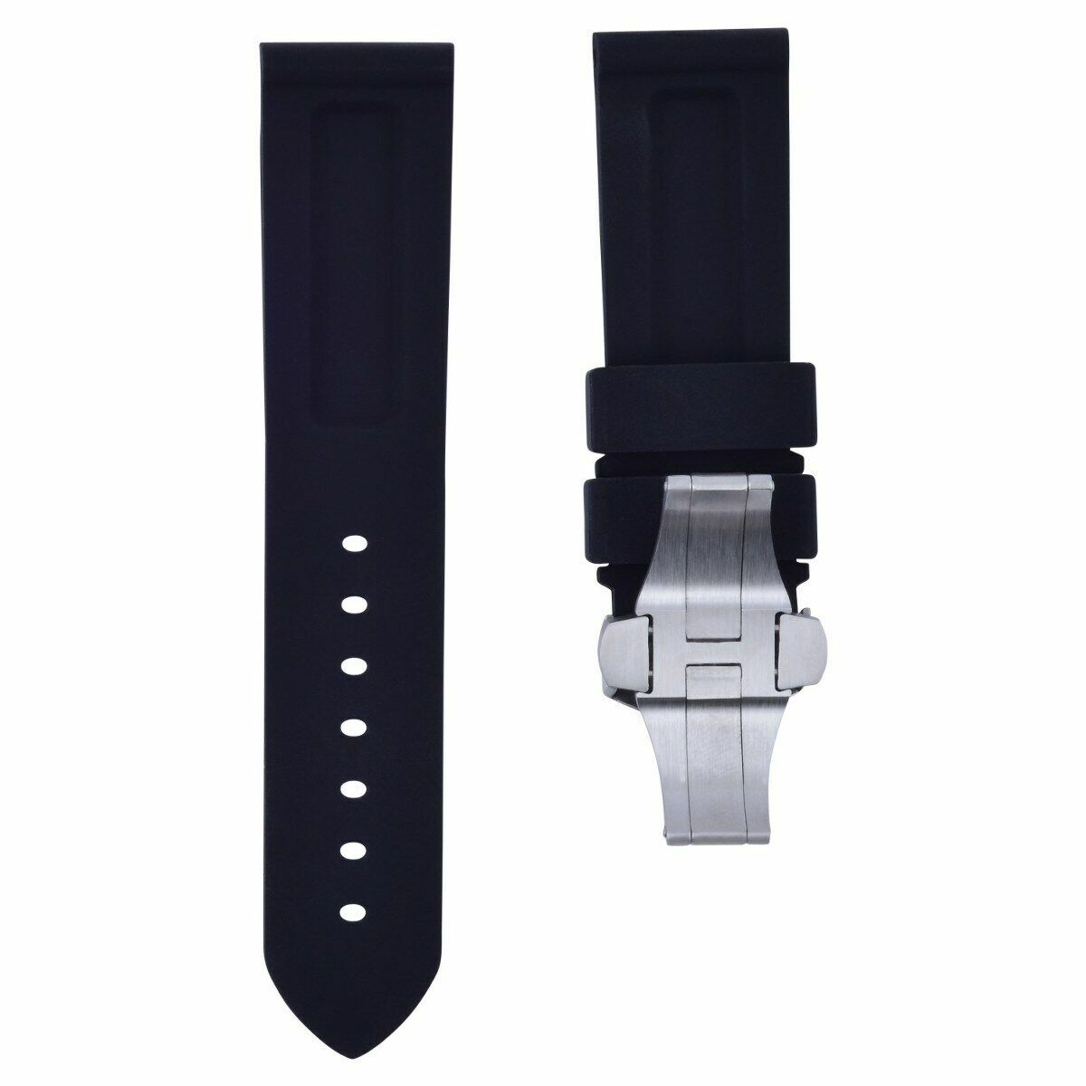 22MM RUBBER DIVER WATCH BAND DEPLOYMENT BUCKLE CLASP FOR 40MM PANERAI BLACK