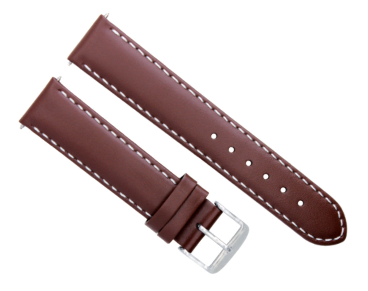 24MM LEATHER WATCH STRAP BAND FOR ZENO MAGELLANO WATCH LIGHT BROWN WHITE STITCH