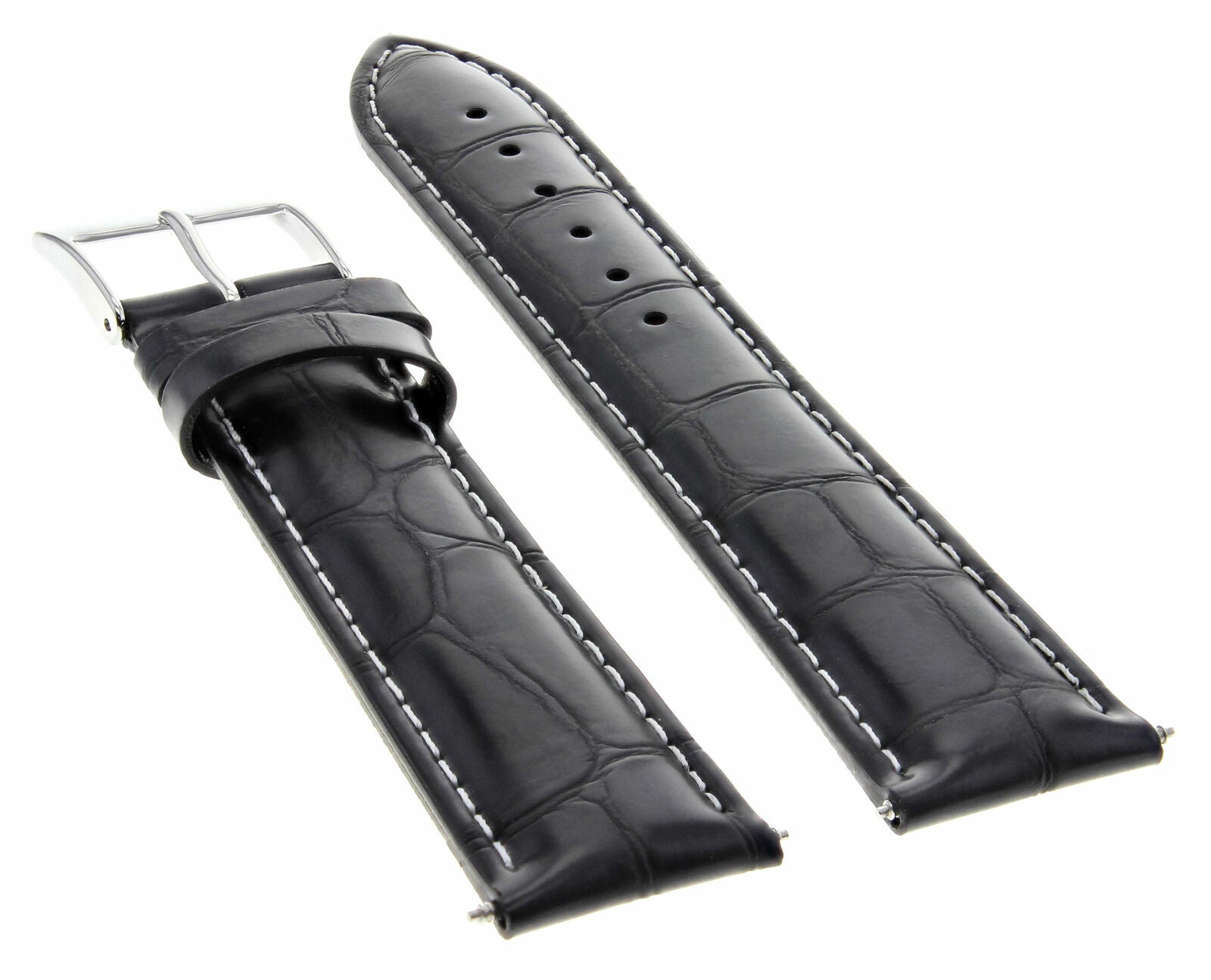 19MM ITALIAN LEATHER STRAP BAND FOR TISSOT PRC 200 WATCH BLACK WHITE STITCHING