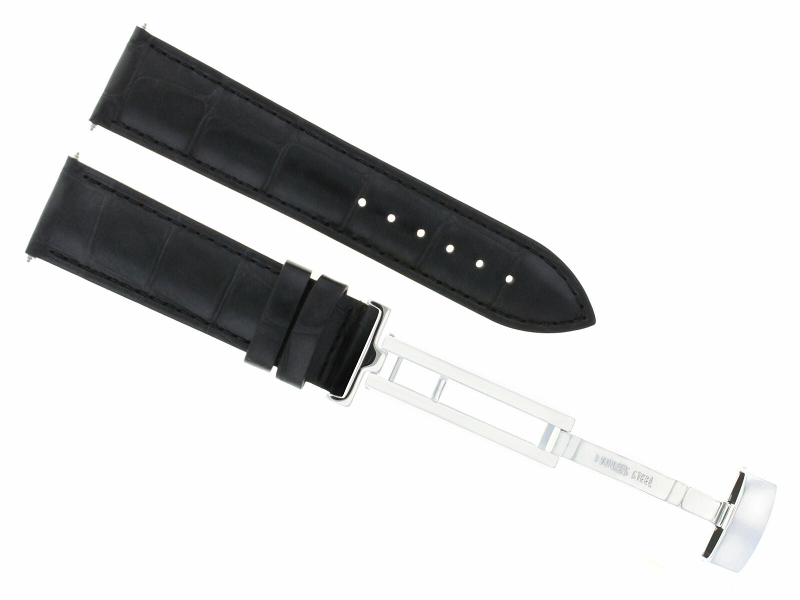 19MM LEATHER BAND STRAP DEPLOYMENT CLASP BRACELET FOR TISSOT PRC200 PRS200 BLACK