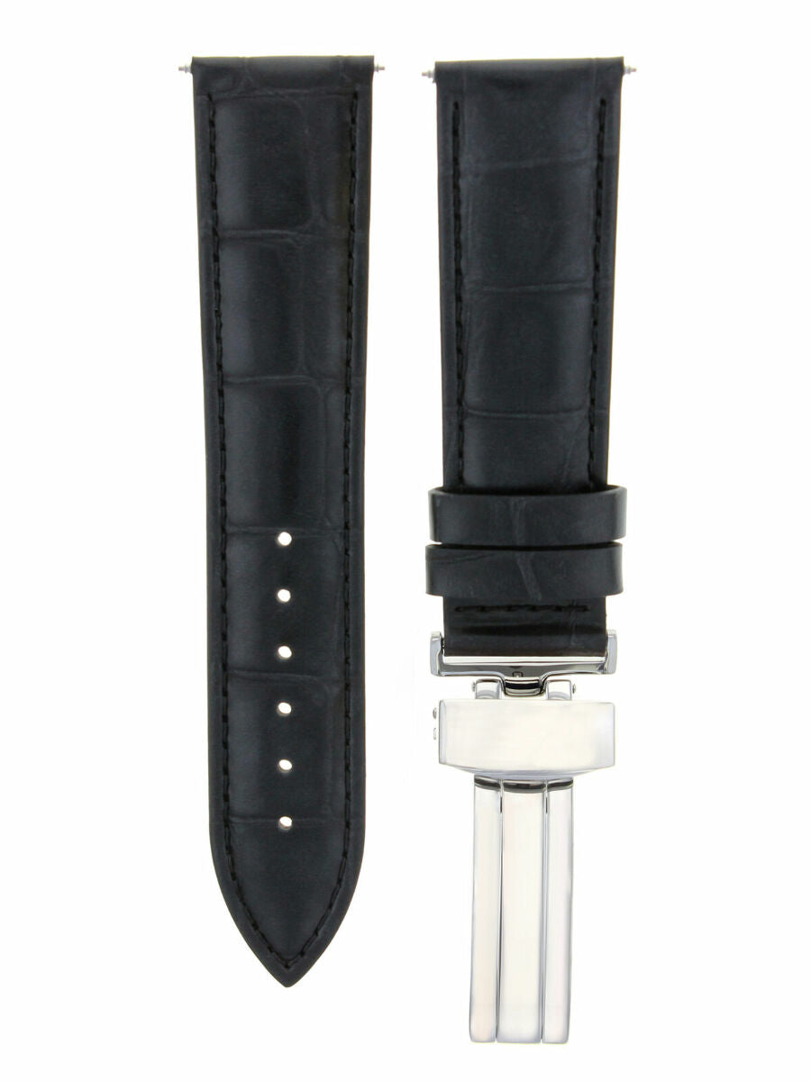 19MM LEATHER BAND STRAP DEPLOYMENT CLASP BRACELET FOR TISSOT PRC200 PRS200 BLACK