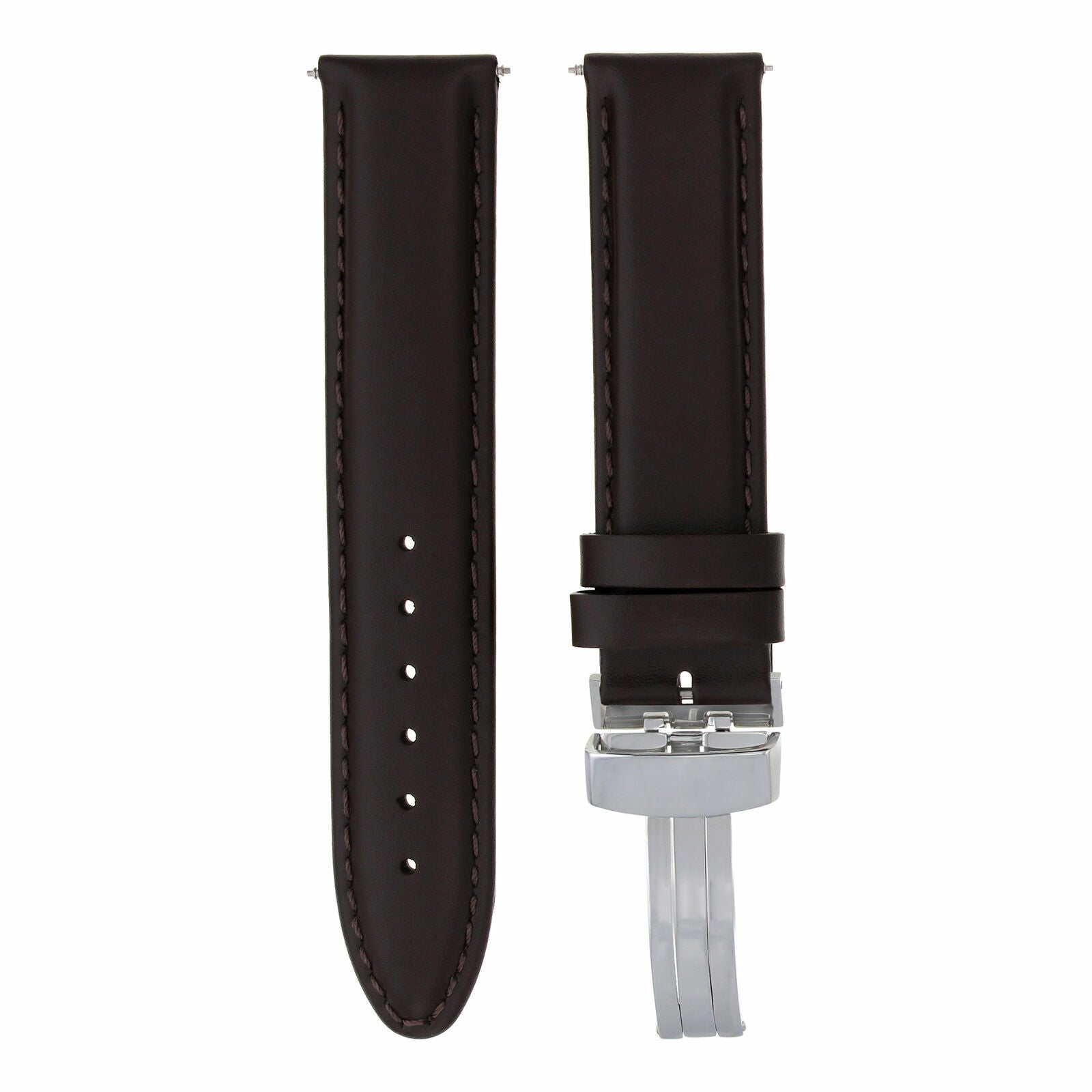 18MM DARK BROWN LEATHER WATCH SMOOTH STRAP BAND DEPLOYMENT CLASP FOR TISSOT #8