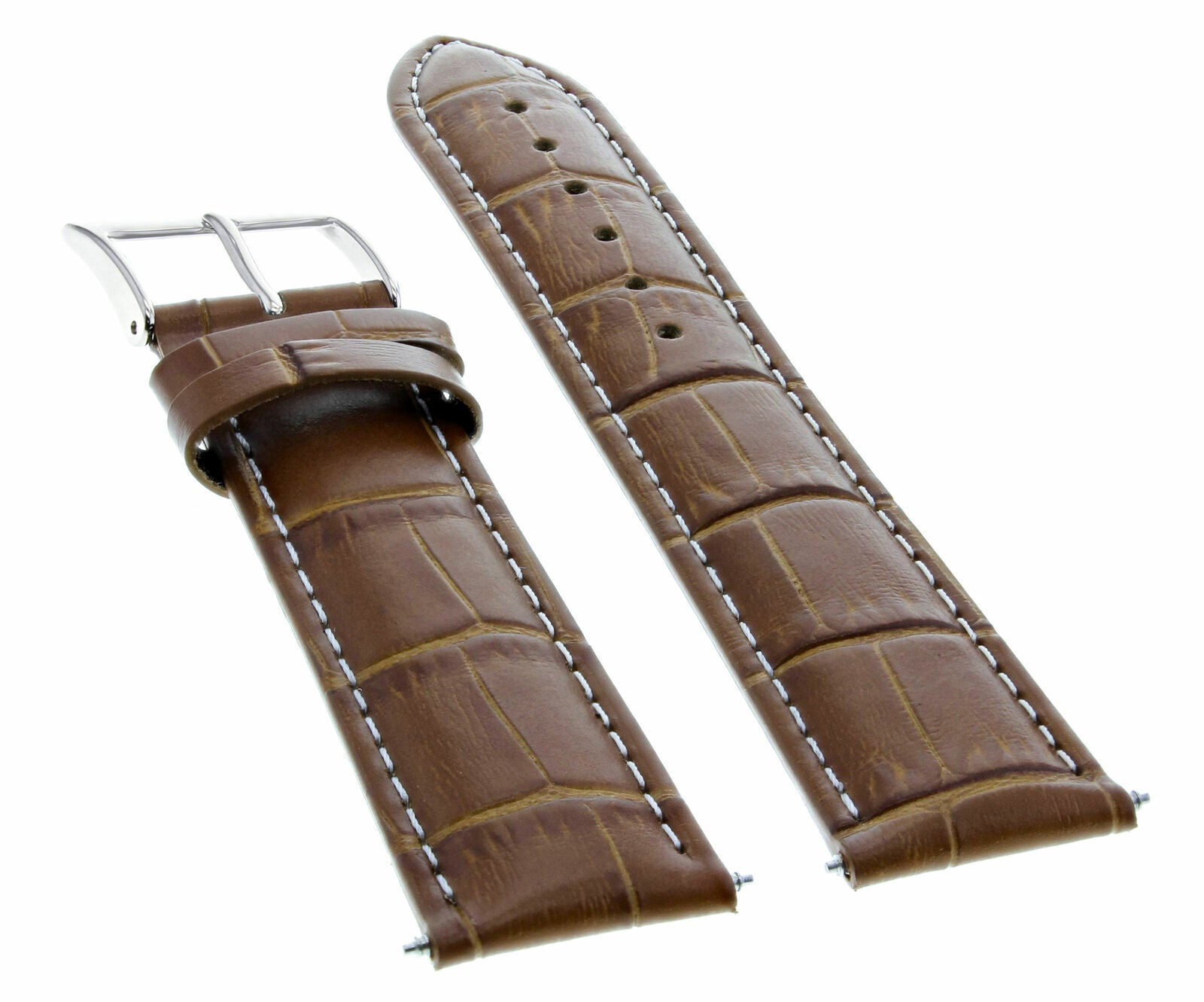 19MM LEATHER WATCH BAND STRAP FOR TISSOT PRC 200 WATCH LIGHT BROWN WHITE STITCH