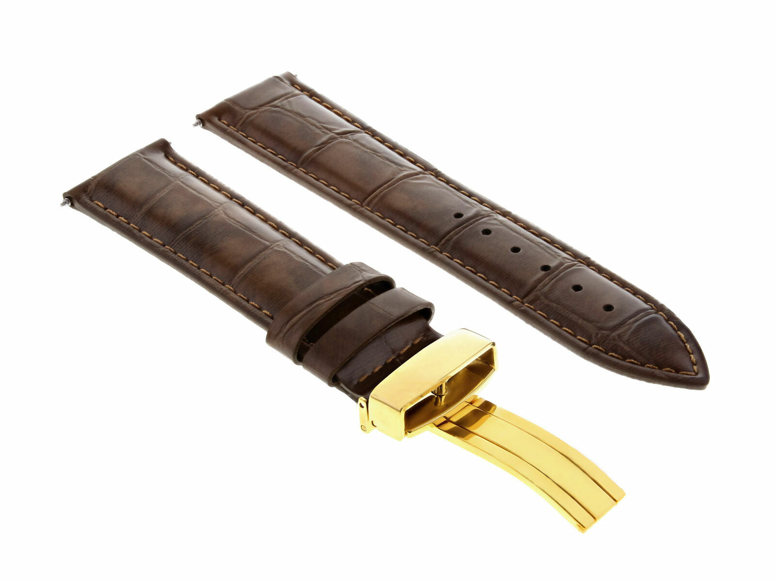 20MM LEATHER STRAP BAND FOR TISSOT PRC200 WATCH DEPLOYMENT BUCKLE L/BROWN GOLD