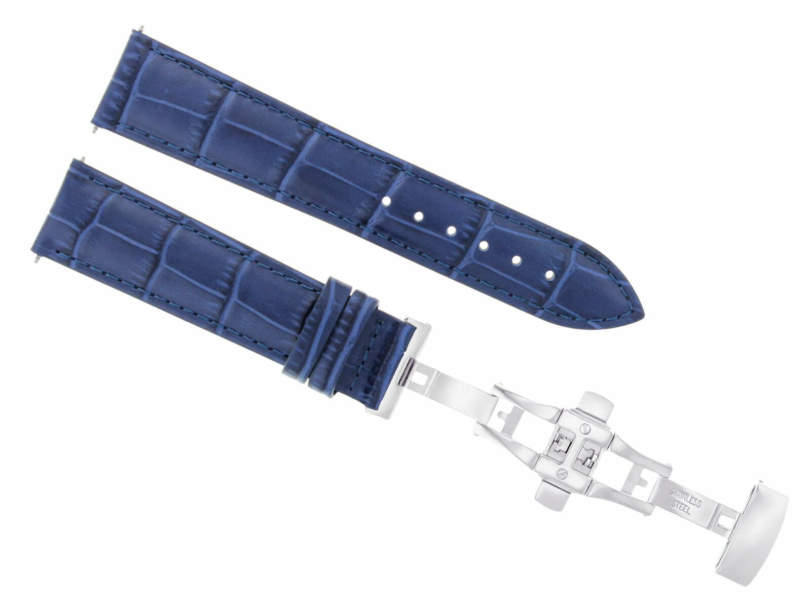 22MM LEATHER STRAP WATCH BAND FOR TISSOT T035617A PRC200 DEPLOYMENT CLASP BLUE