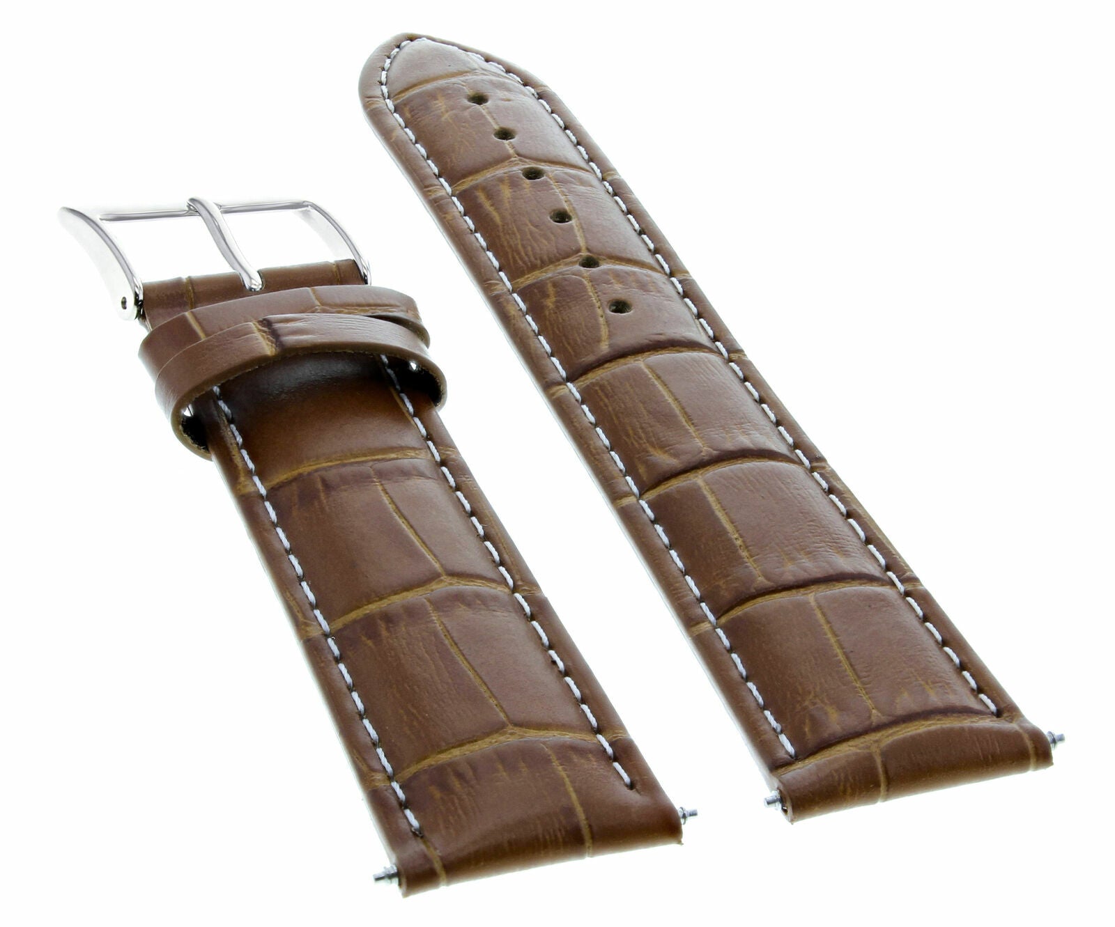 18MM LEATHER WATCH BAND STRAP FOR AUDEMARS PIGUET LIGHT BROWN WHITE STITCHING