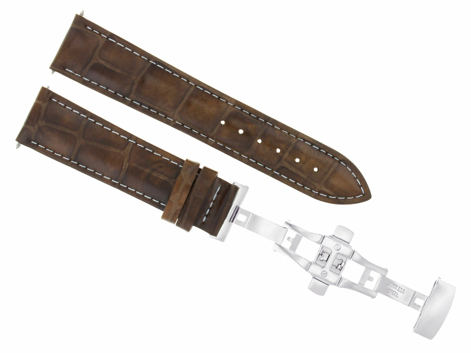 18MM LEATHER STRAP BAND DEPLOYMENT FOR AUDEMARS PIGUET LIGHT BROWN WHITE STITCH