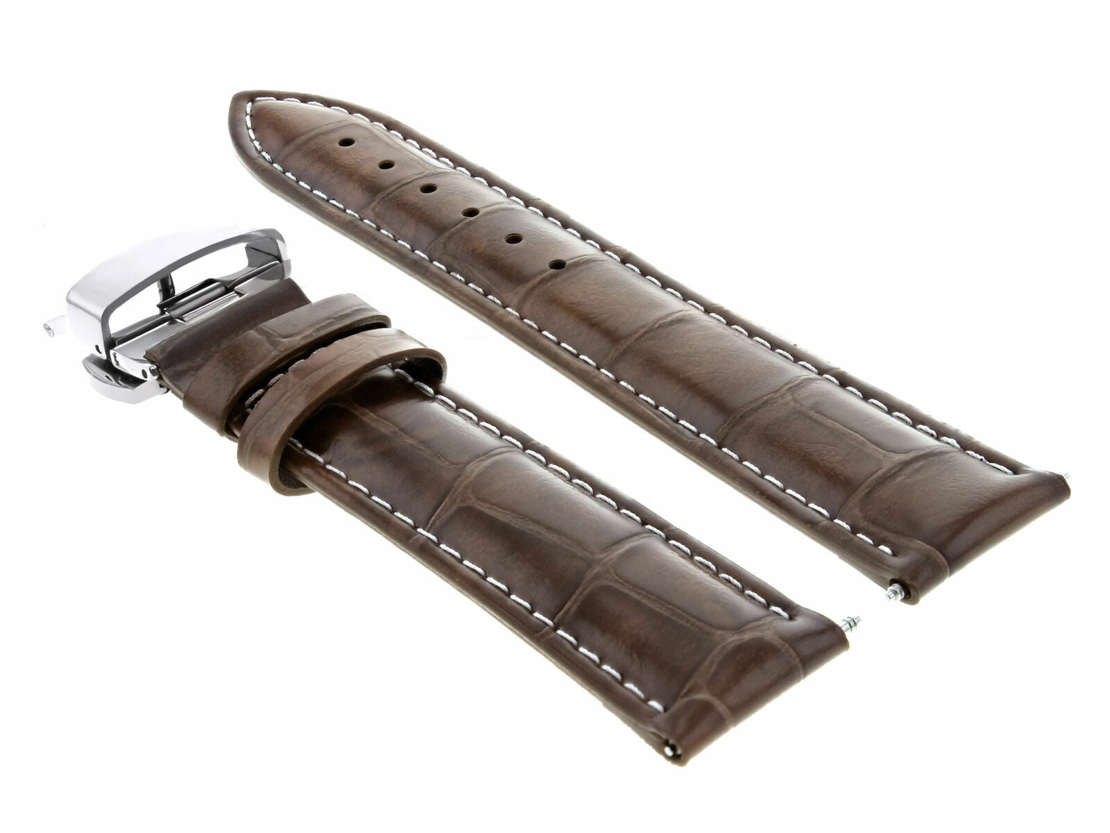 18MM LEATHER STRAP BAND DEPLOYMENT FOR AUDEMARS PIGUET LIGHT BROWN WHITE STITCH