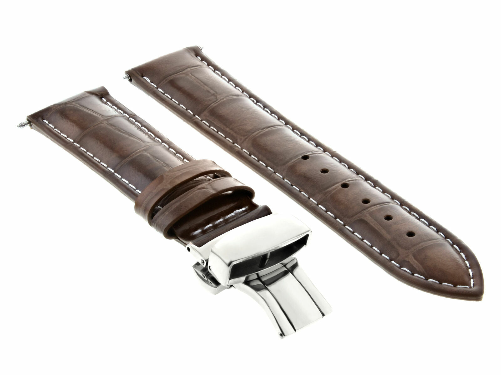 18MM LEATHER STRAP BAND DEPLOYMENT FOR AUDEMARS PIGUET LIGHT BROWN WHITE STITCH