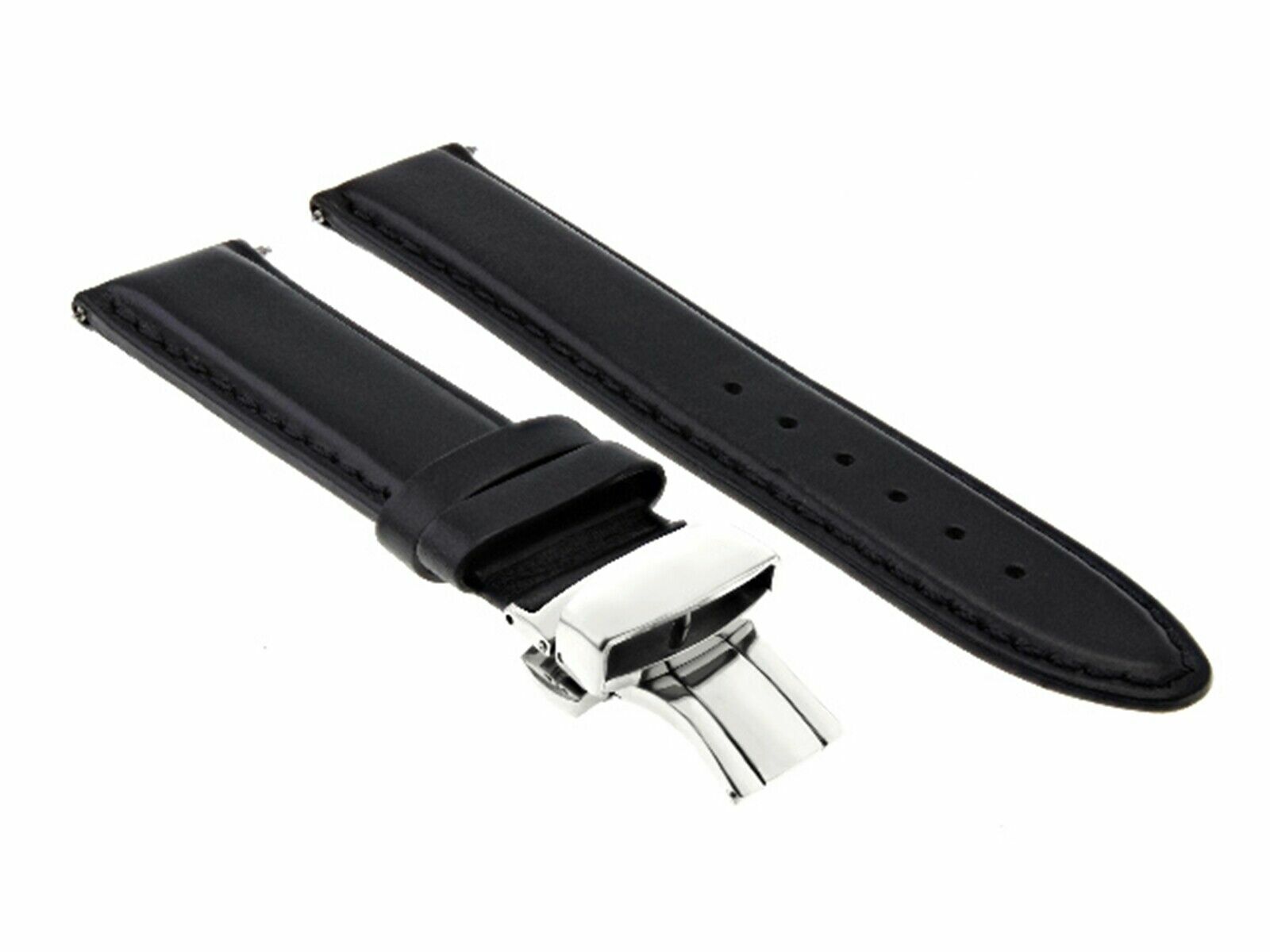 18MM LEATHER BAND SMOOTH STRAP DEPLOYMENT CLASP BRACELET FOR CERTINA WATCH BLACK