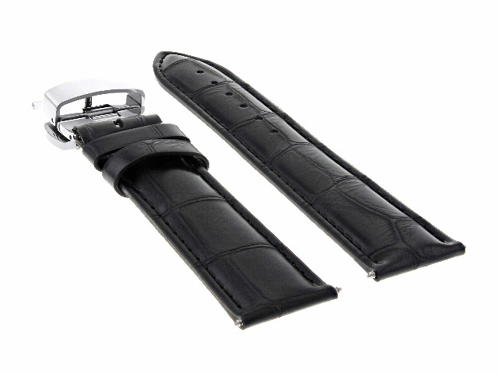 19MM LEATHER WATCH BAND STRAP FOR INVICTA RUSSIAN DEPLOYMENT CLASP BUCKLE BLACK