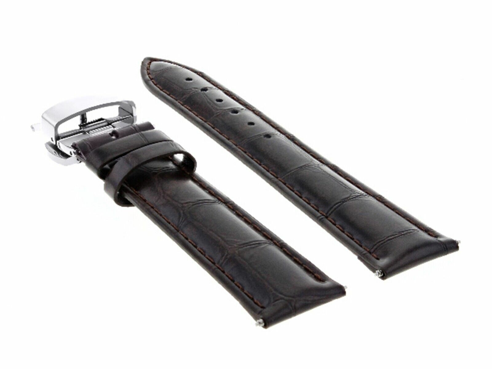 19MM LEATHER WATCH BAND STRAP DEPLOYMENT CLASP FOR 34MM ROLEX DATE DARK BROWN
