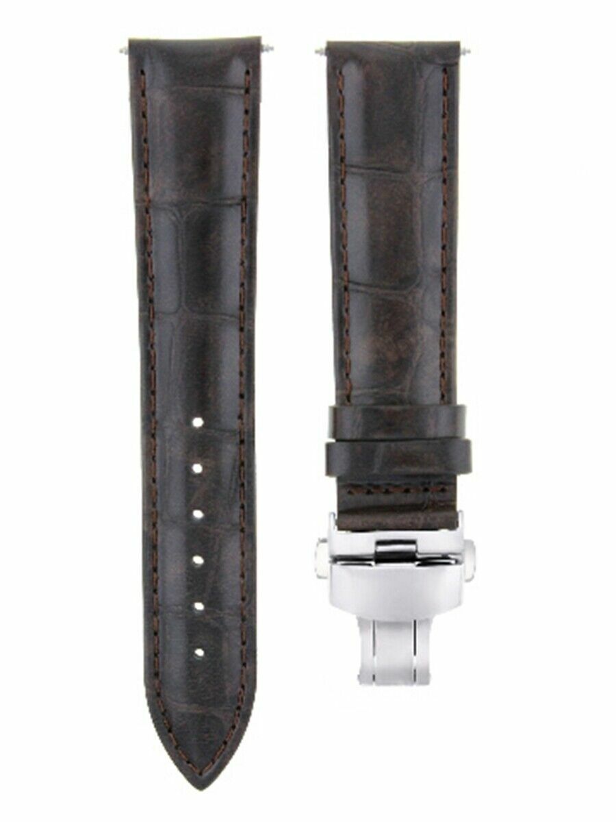 19MM LEATHER WATCH BAND STRAP DEPLOYMENT CLASP FOR 34MM ROLEX DATE DARK BROWN