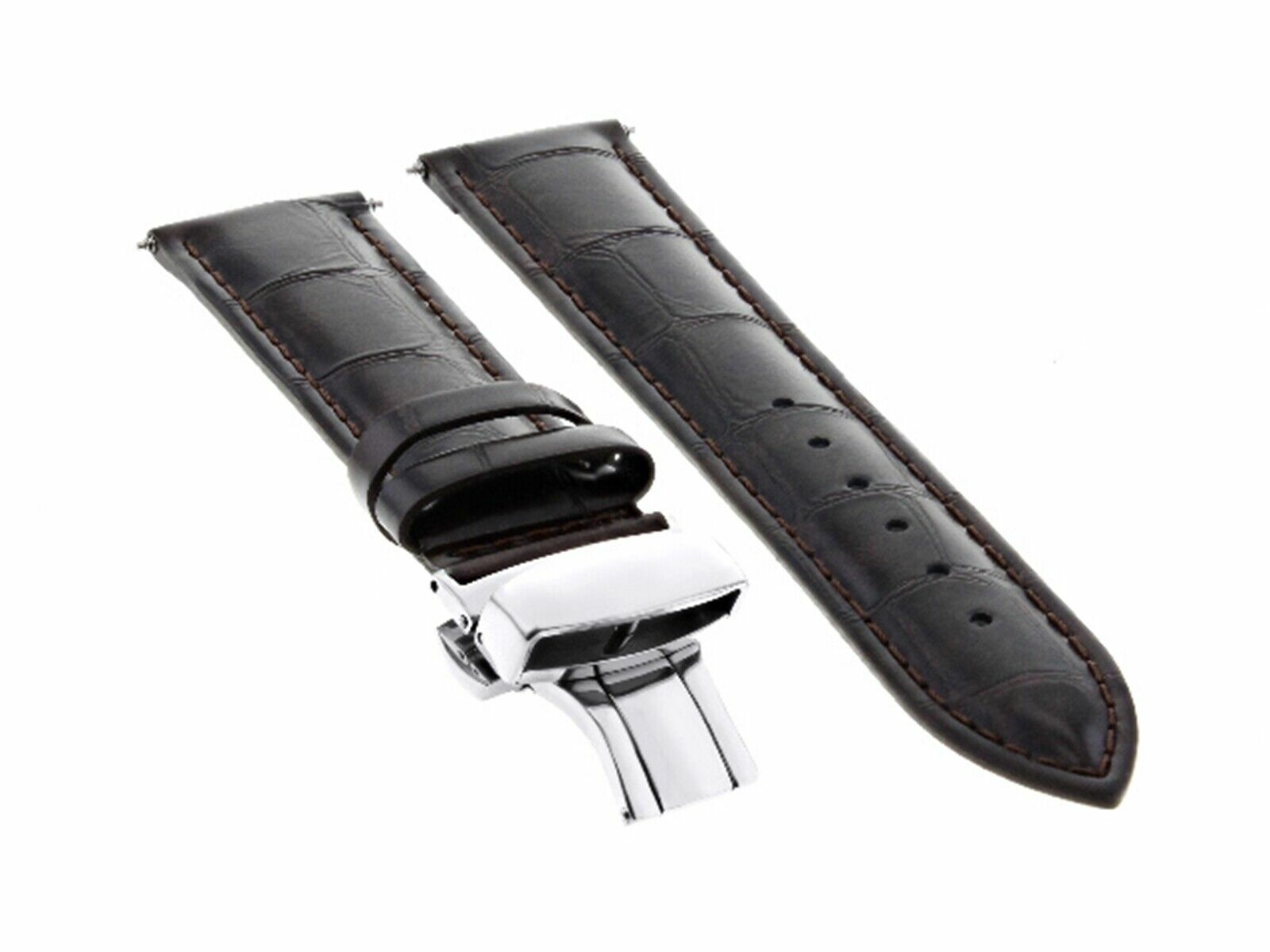 19MM LEATHER WATCH BAND STRAP DEPLOYMENT CLASP FOR 34MM ROLEX DATE DARK BROWN