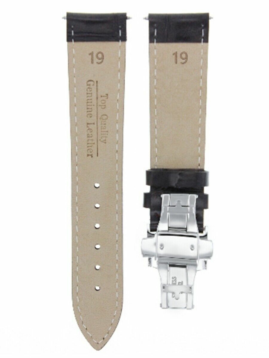 19MM LEATHER WATCH BAND STRAP DEPLOYMENT CLASP FOR 34MM ROLEX DATE DARK BROWN