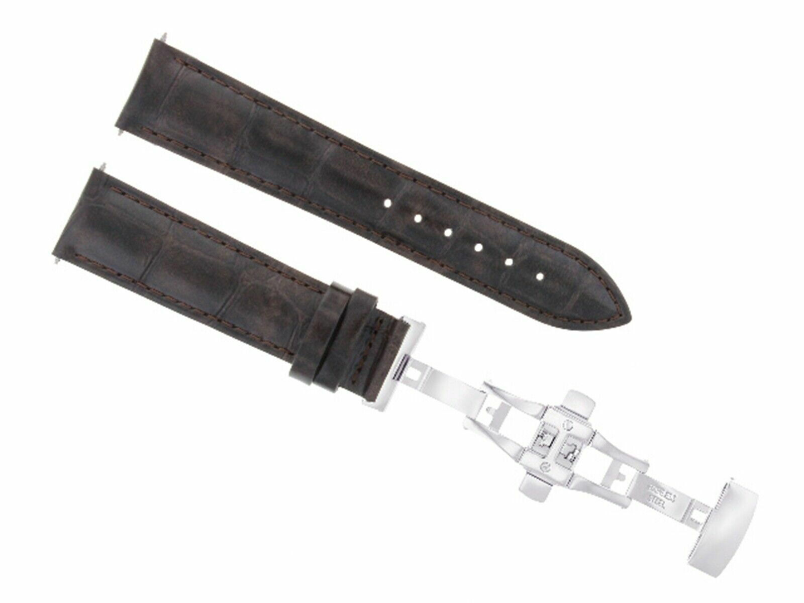 19MM LEATHER WATCH BAND STRAP DEPLOYMENT CLASP FOR 34MM ROLEX DATE DARK BROWN