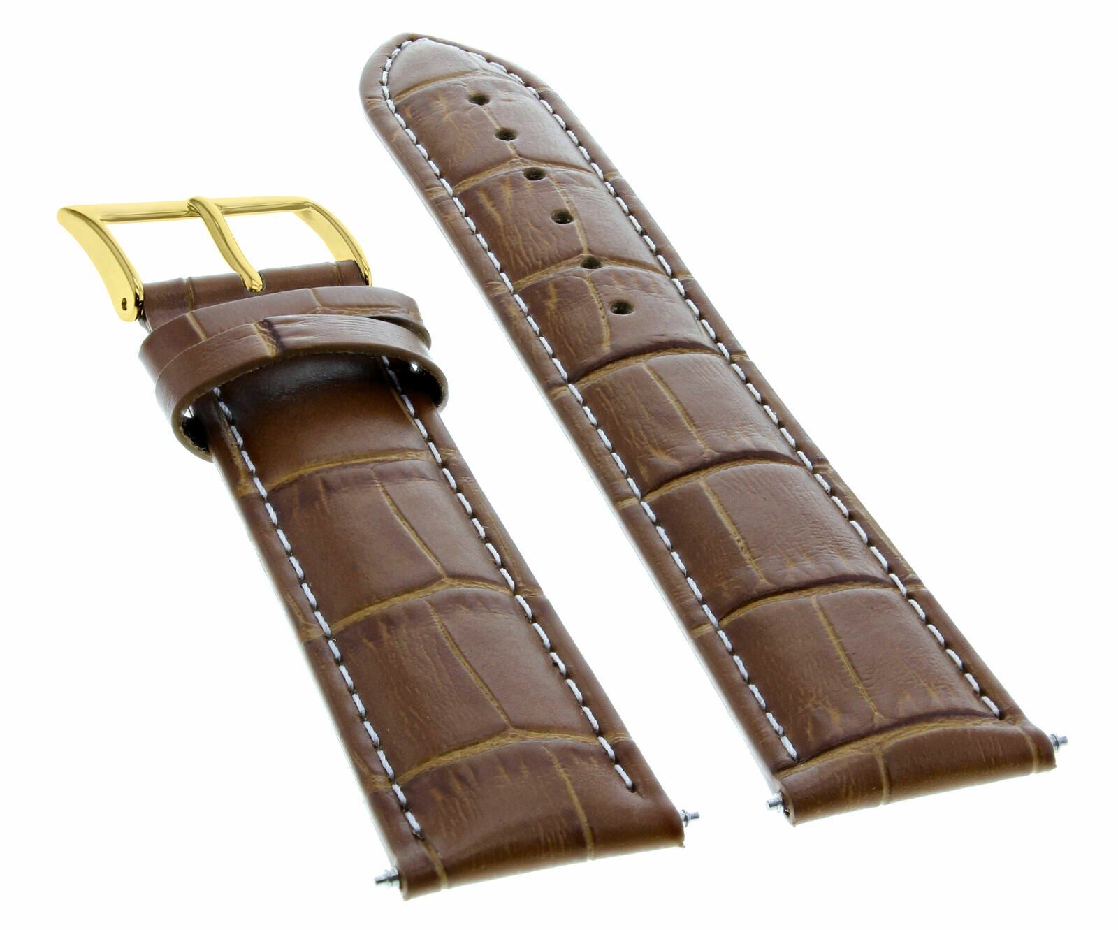 20MM LEATHER WATCH STRAP BAND FOR SEIKO PREMIER LIGHT BROWN WHITE STITCHING GOLD