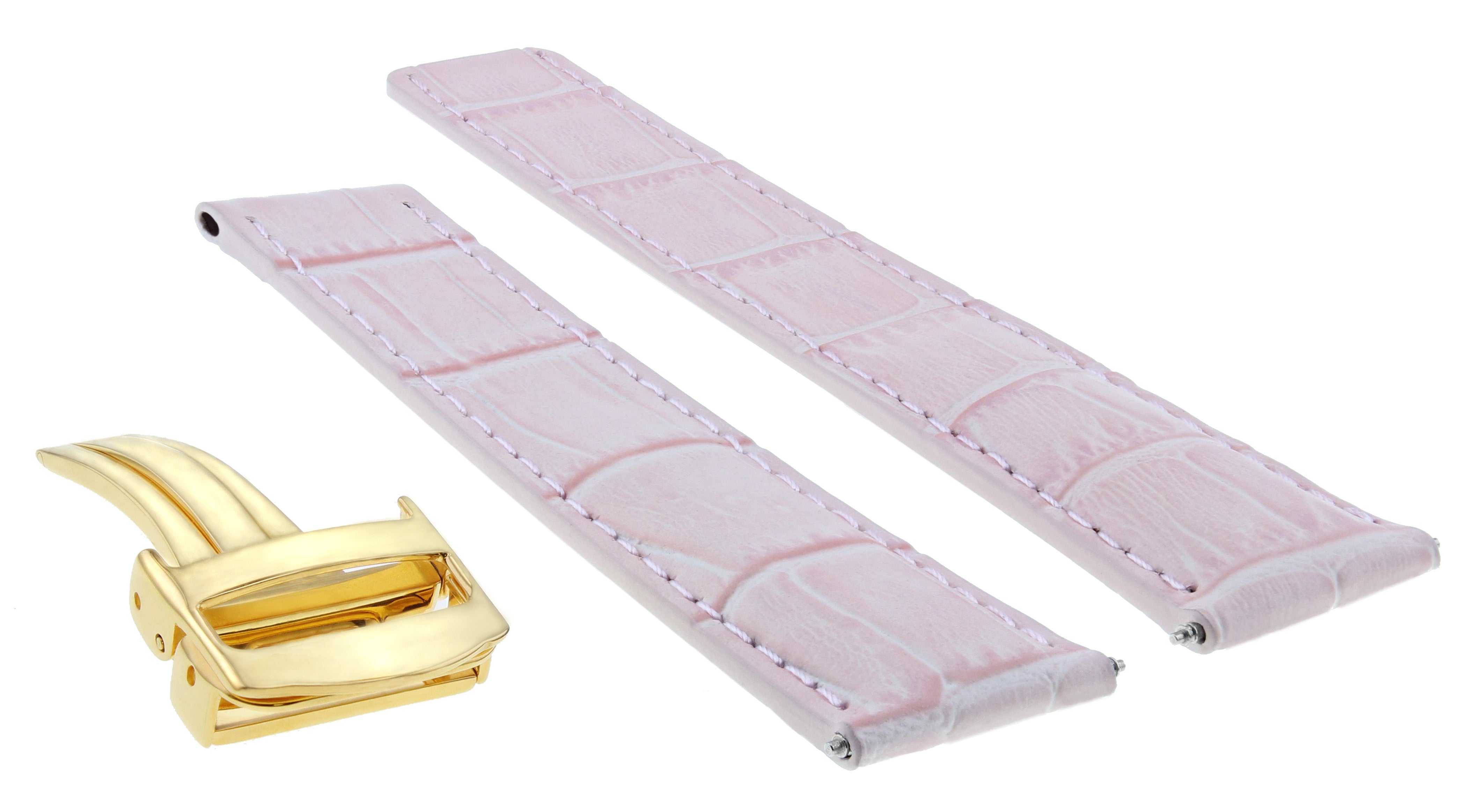 20MM LEATHER WATCH BAND STRAP DEPLOYMENT CLASP FIT CARTIER TANK WATCH PINK GOLD