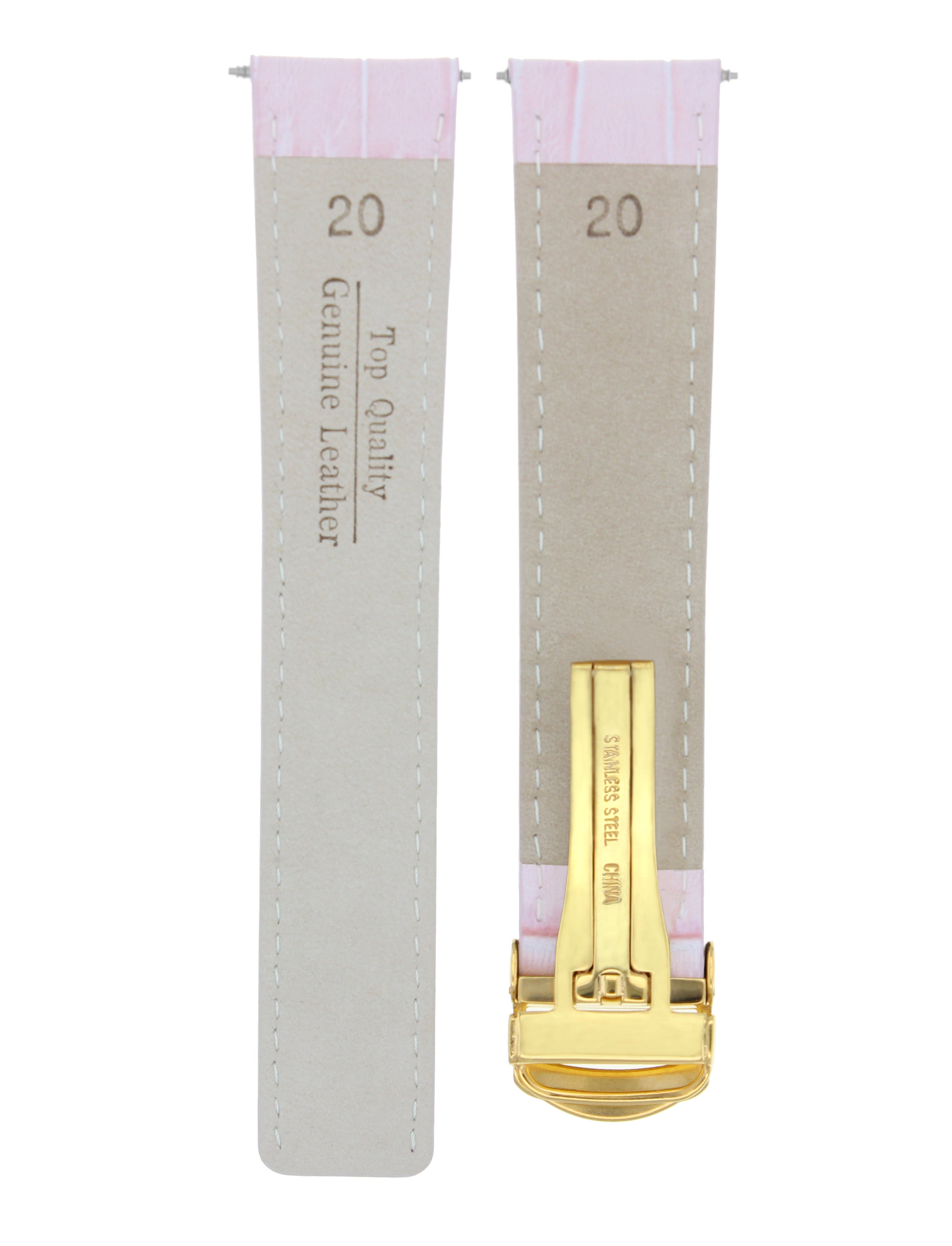 20MM LEATHER WATCH BAND STRAP DEPLOYMENT CLASP FIT CARTIER TANK WATCH PINK GOLD