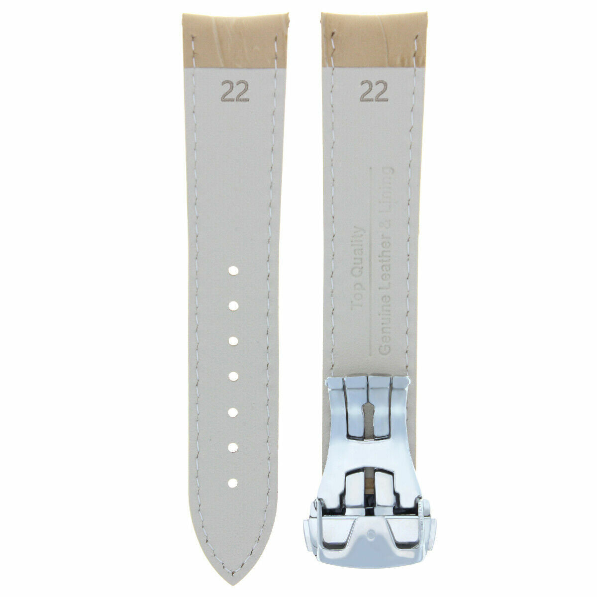 22MM LEATHER WATCH BAND STRAP CLASP FOR OMEGA SEAMASTER PLANET WATCH BEIGE WS