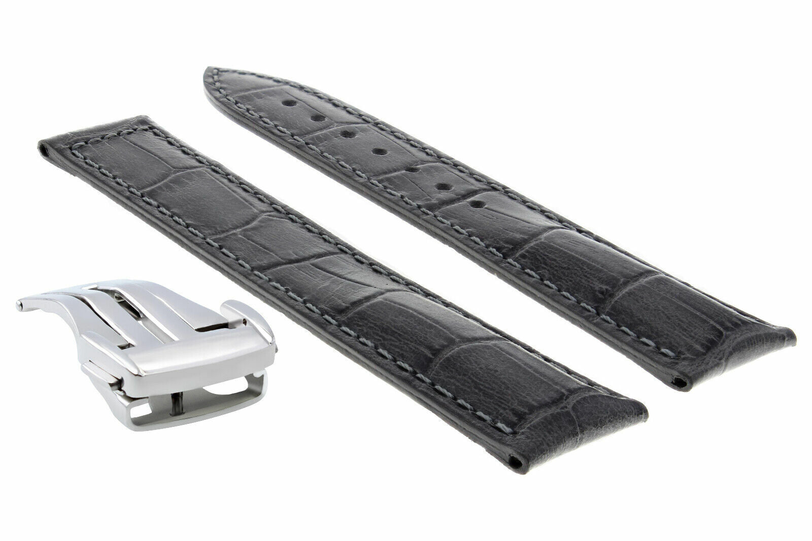 22MM LEATHER WATCH BAND STRAP CLASP FOR 45.5MM OMEGA SEAMASTER PLANET OCEAN GREY
