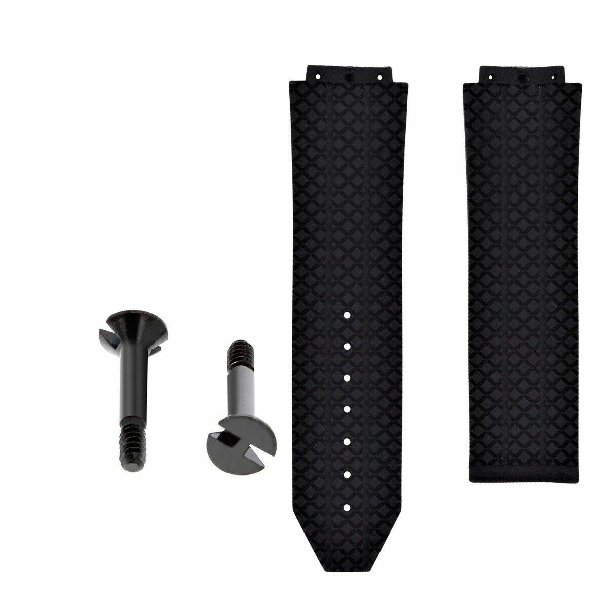 24MM RUBBER BAND STRAP FOR HUBLOT 44-44.5MM H BIG BANG 2 BLACK SCREW STEEL BLACK