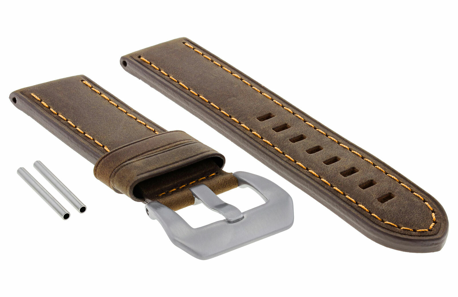 24MM LEATHER WATCH BAND STRAP FOR BREITLING COLT SUPER OCEAN BROWN ORANGE STITCH