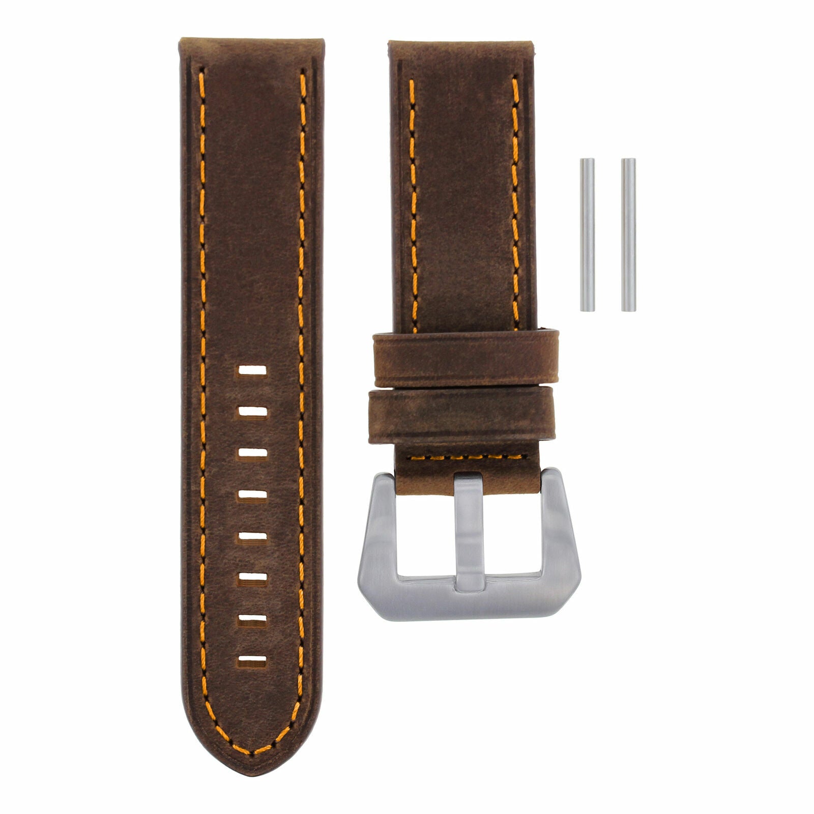 24MM LEATHER WATCH BAND STRAP FOR BREITLING COLT SUPER OCEAN BROWN ORANGE STITCH