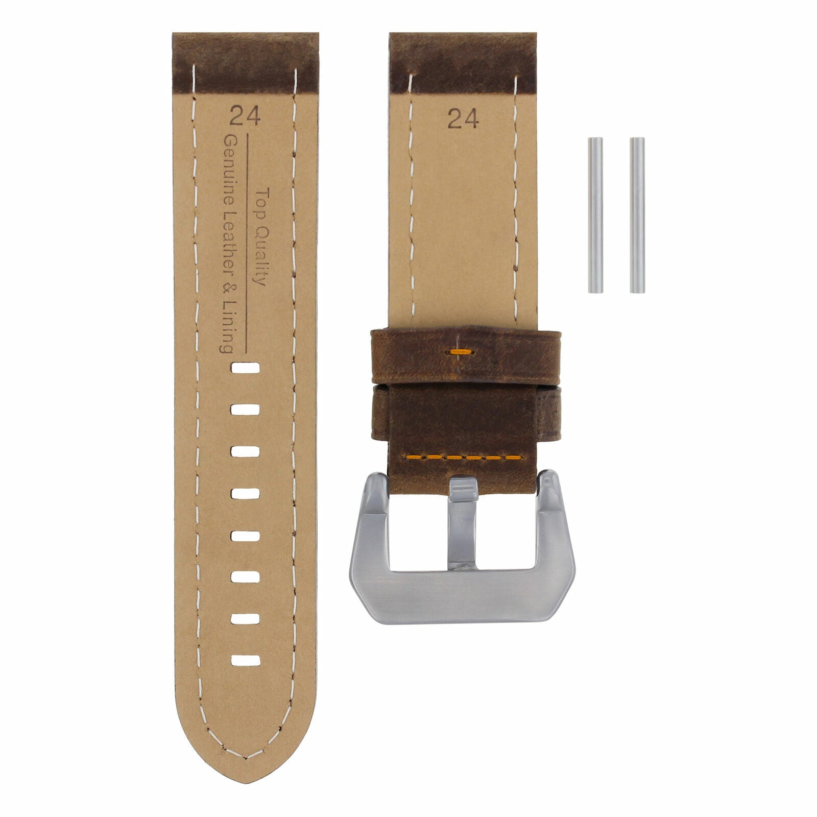 24MM LEATHER WATCH BAND STRAP FOR BREITLING COLT SUPER OCEAN BROWN ORANGE STITCH