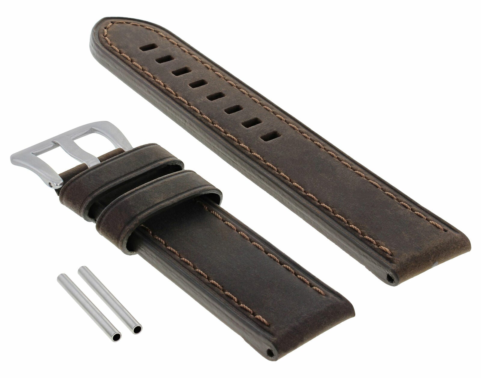 24MM COW LEATHER WATCH BAND STRAP FOR BREITLING NAVITIMER CHRONOMAT DARK BROWN