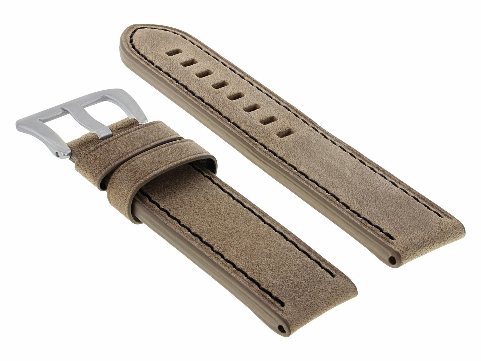 24MM COW LEATHER WATCH BAND STRAP FOR BREITLING NAVITIMER SAND COLT BLACK STITCH