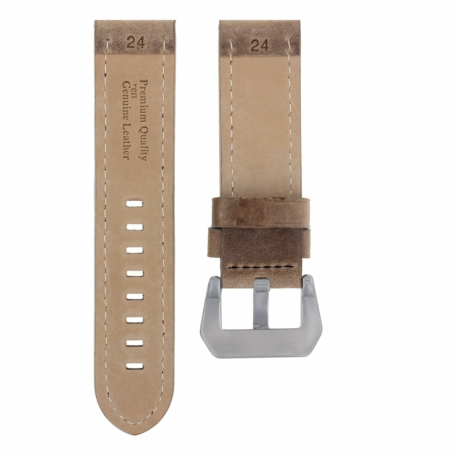 24MM COW LEATHER WATCH BAND STRAP FOR BREITLING NAVITIMER SAND COLT BLACK STITCH