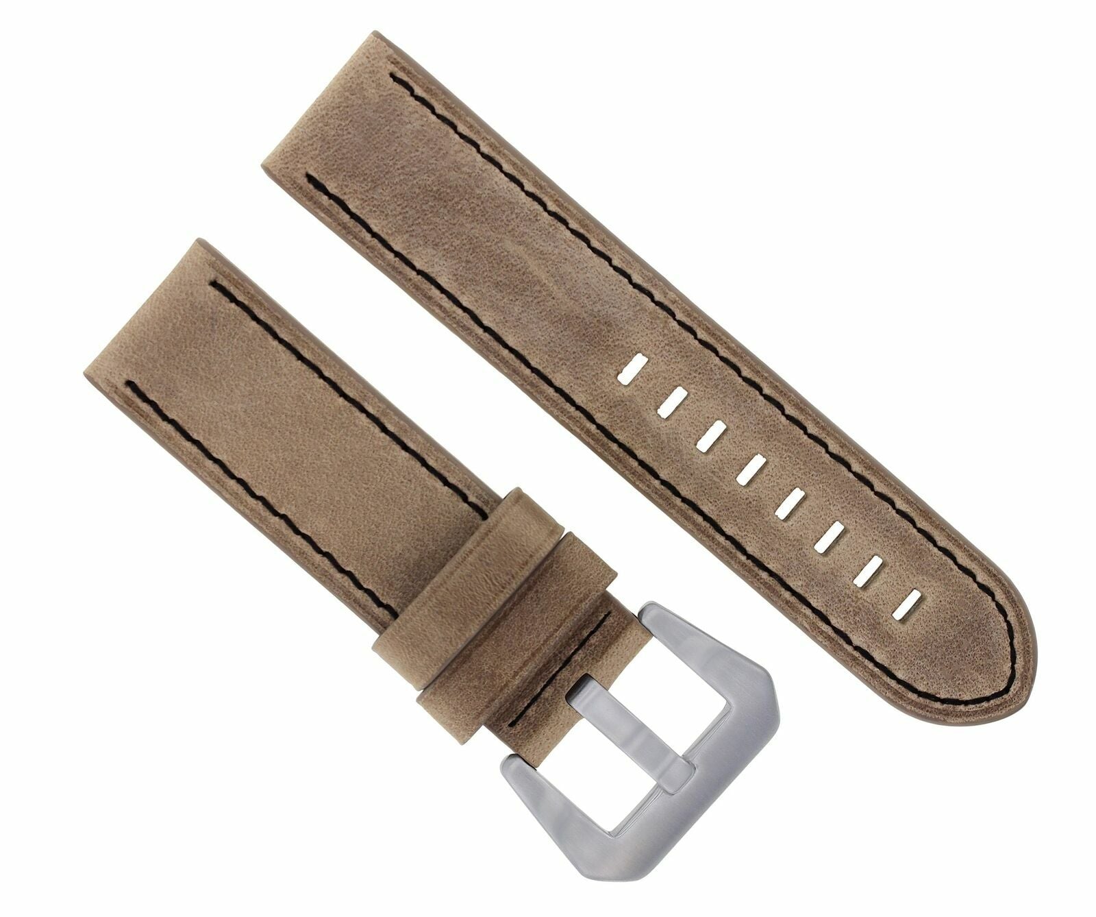 24MM COW LEATHER WATCH BAND STRAP FOR BREITLING NAVITIMER SAND COLT BLACK STITCH