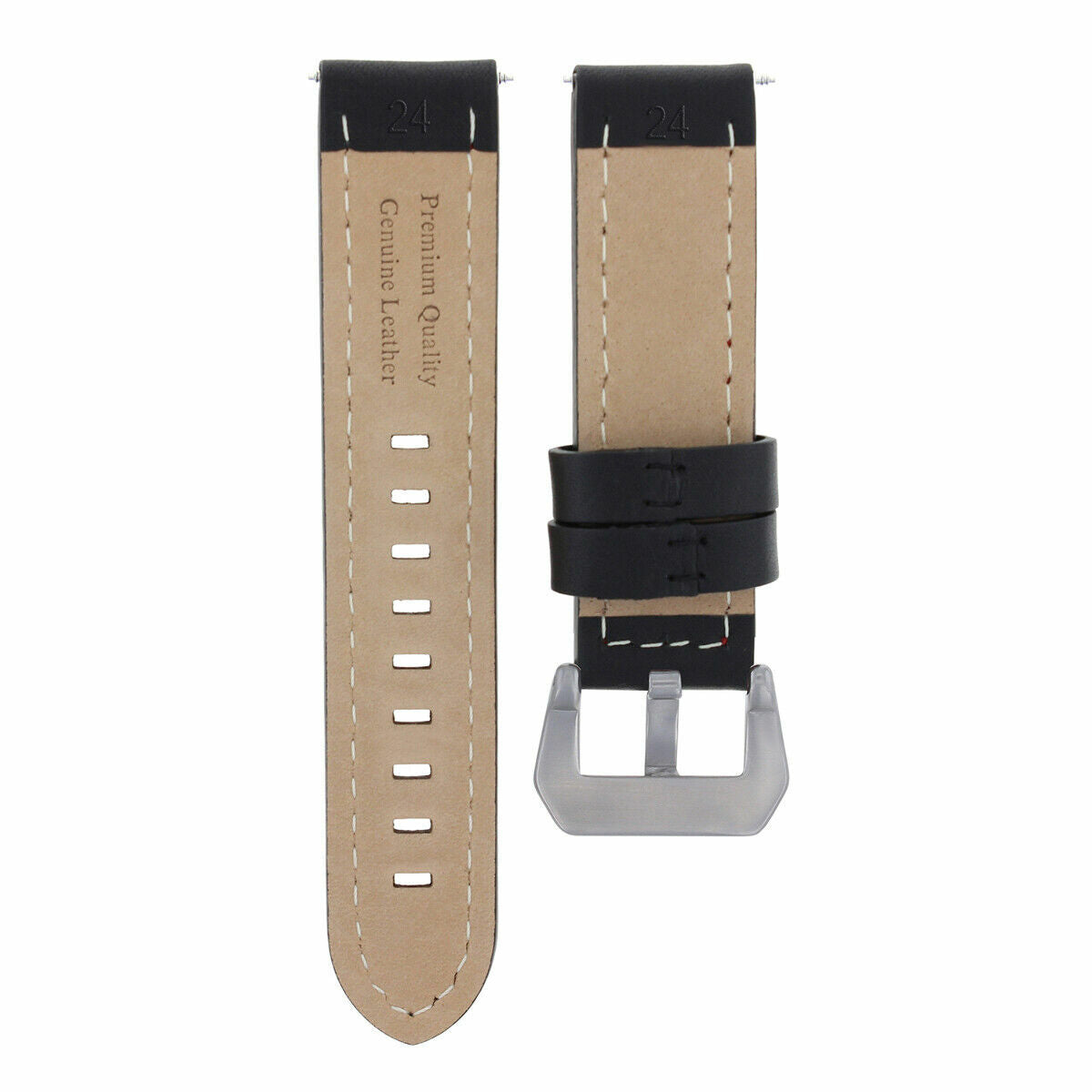 24MM LEATHER WATCH BAND STRAP FOR BREITLING NAVITIMER COLT BLACK ORANGE STITCH