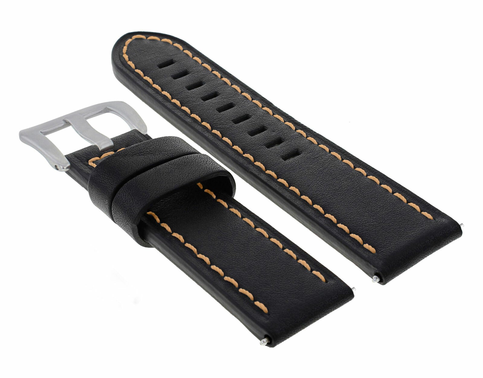 24MM LEATHER WATCH BAND STRAP FOR BREITLING NAVITIMER COLT BLACK ORANGE STITCH