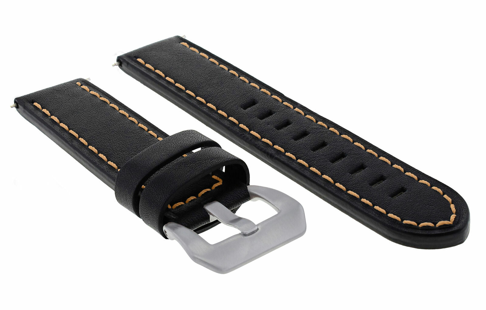 24MM LEATHER WATCH BAND STRAP FOR BREITLING NAVITIMER COLT BLACK ORANGE STITCH