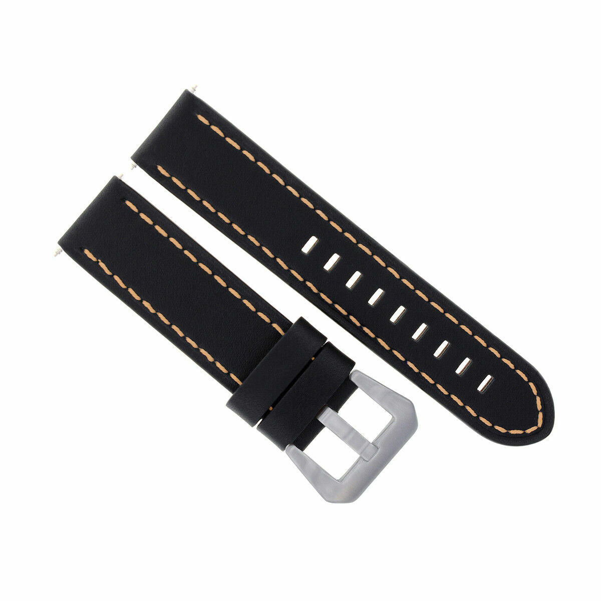 24MM LEATHER WATCH BAND STRAP FOR BREITLING NAVITIMER COLT BLACK ORANGE STITCH