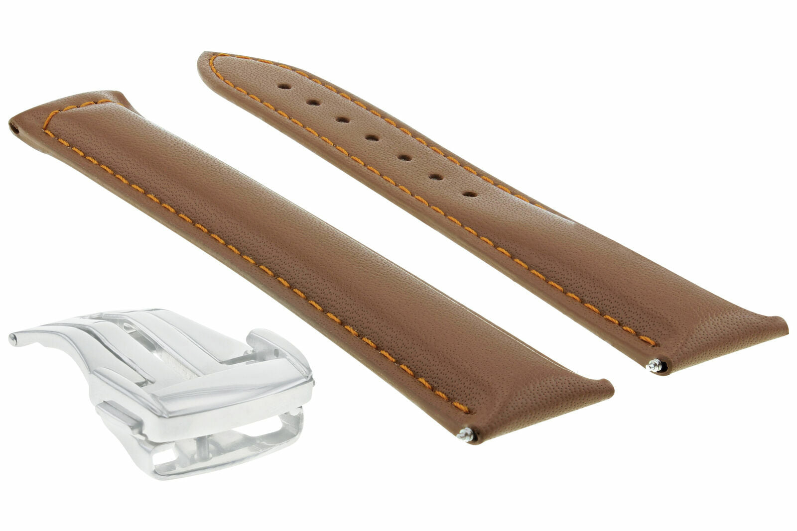 22MM LEATHER WATCH BAND STRAP BAND CLASP FOR OMEGA SEAMASTER PLANET WATCH TAN OS