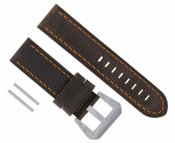 24MM NEW MOON COW LEATHER WATCH BAND STRAP FOR BREITLING D/BROWN ORANGE STITCH