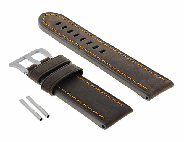 24MM NEW MOON COW LEATHER WATCH BAND STRAP FOR BREITLING D/BROWN ORANGE STITCH