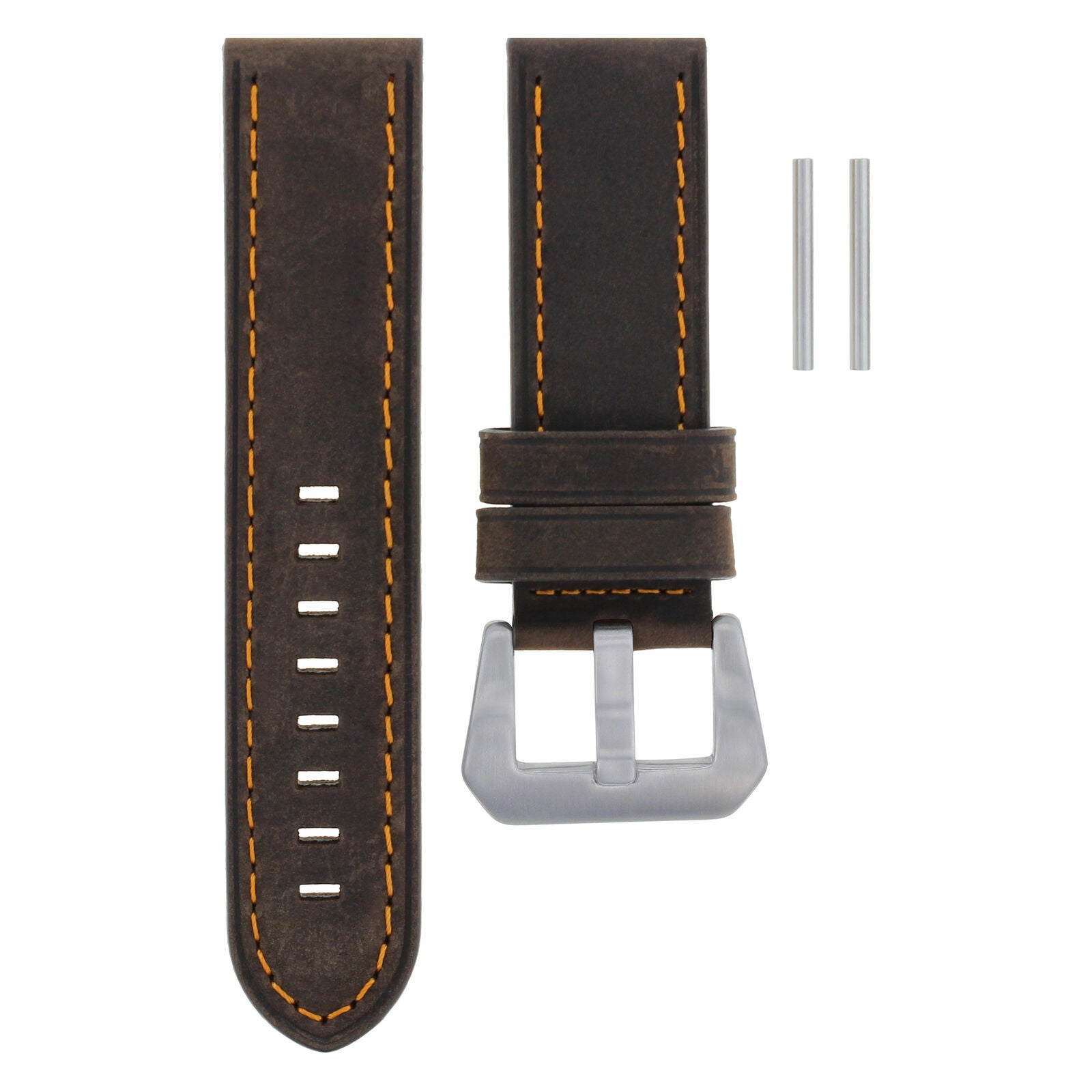 24MM NEW MOON COW LEATHER WATCH BAND STRAP FOR BREITLING D/BROWN ORANGE STITCH