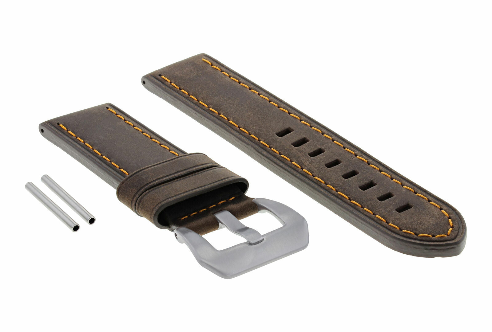 24MM NEW MOON COW LEATHER WATCH BAND STRAP FOR BREITLING D/BROWN ORANGE STITCH