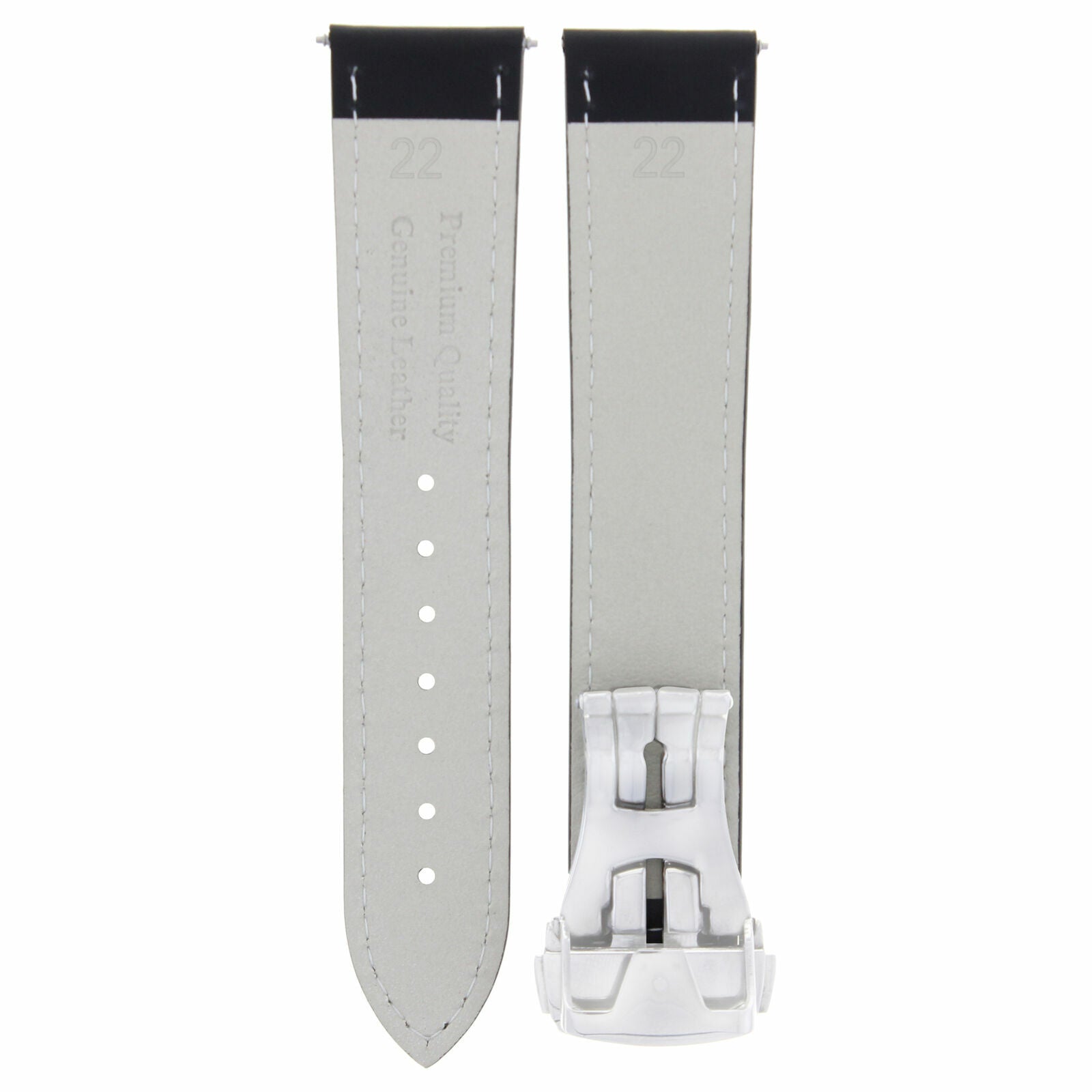 22MM LEATHER WATCH BAND STRAP FOR OMEGA SEAMASTER DEPLOYMENT CLASP BLACK OS