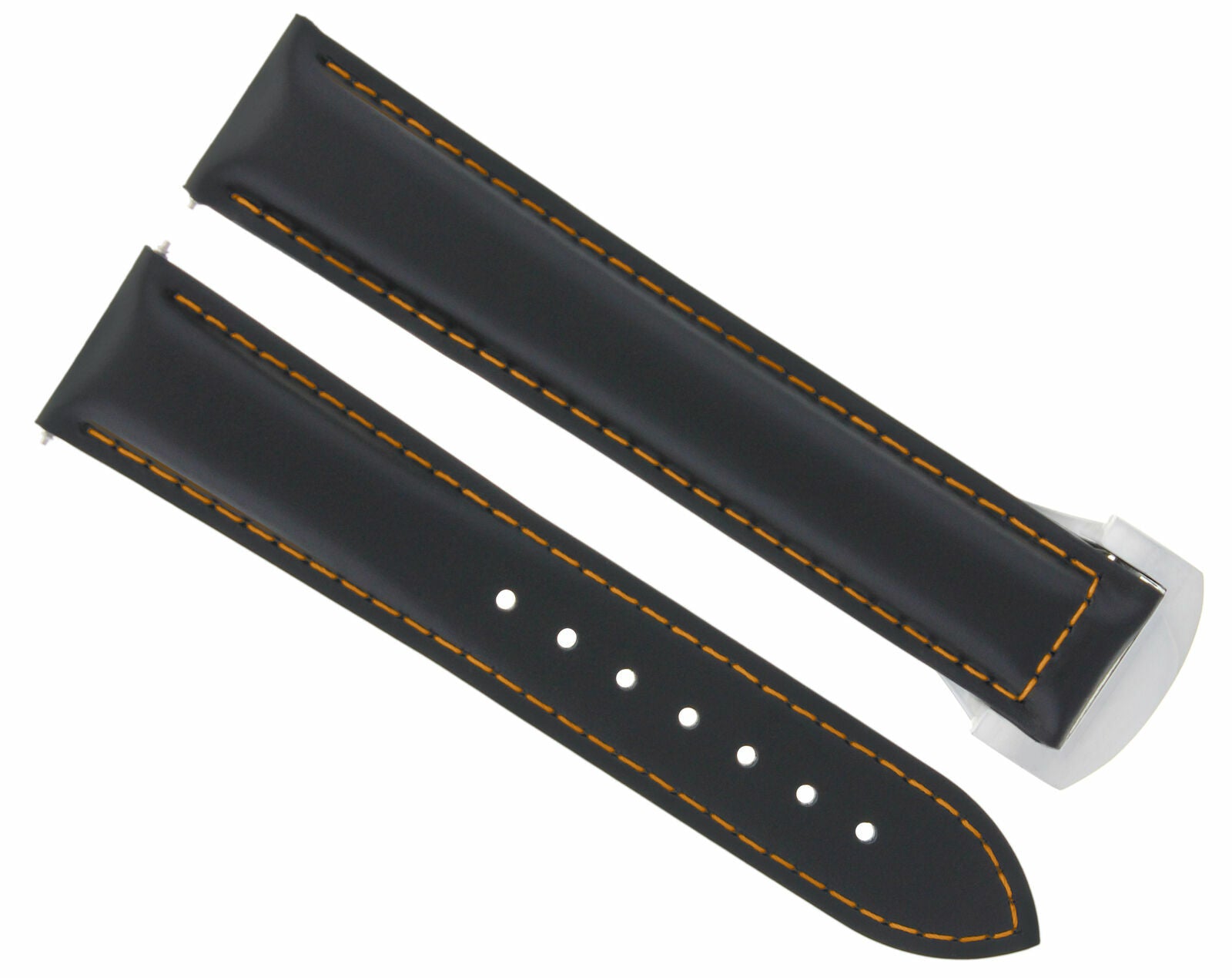 22MM LEATHER WATCH BAND STRAP FOR OMEGA SEAMASTER DEPLOYMENT CLASP BLACK OS