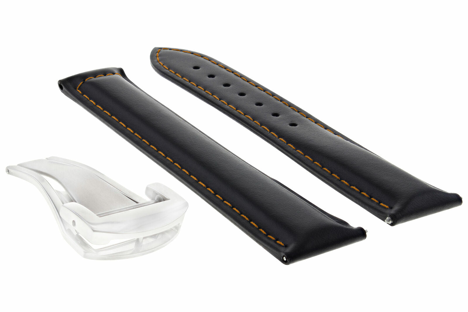 20MM LEATHER WATCH BAND STRAP FOR OMEGA SEAMASTER DEPLOYMENT CLASP BLACK OS