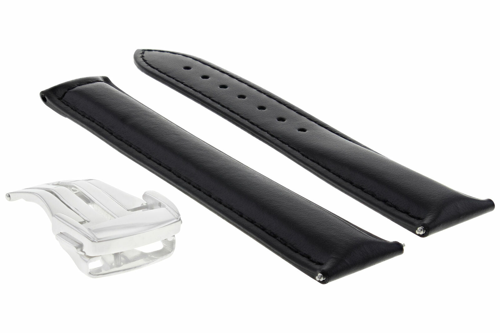 20MM LEATHER BAND STRAP FOR OMEGA SEAMASTER PLANET OCEAN WATCH BLACK PUSH BUTTON