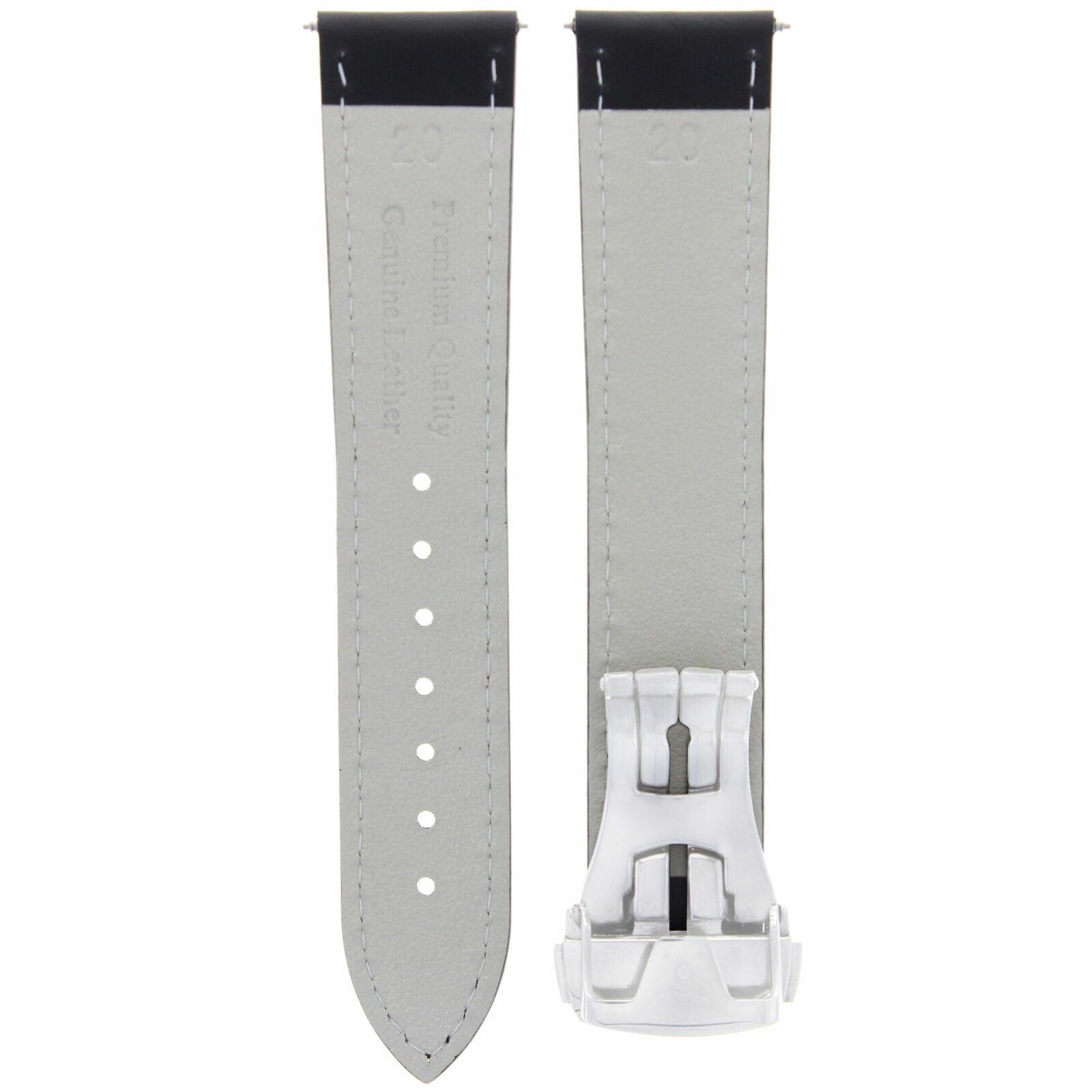 20MM LEATHER BAND STRAP FOR OMEGA SEAMASTER PLANET OCEAN WATCH BLACK PUSH BUTTON