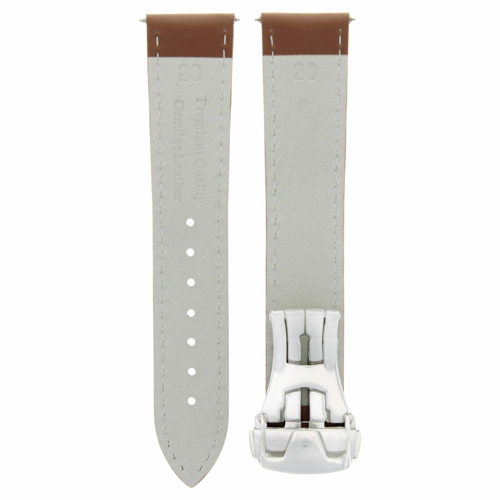 20MM LEATHER BAND WATCH STRAP PUSH BUTTON FOR SEAMASTER PLANET L/BROWN ORANGE