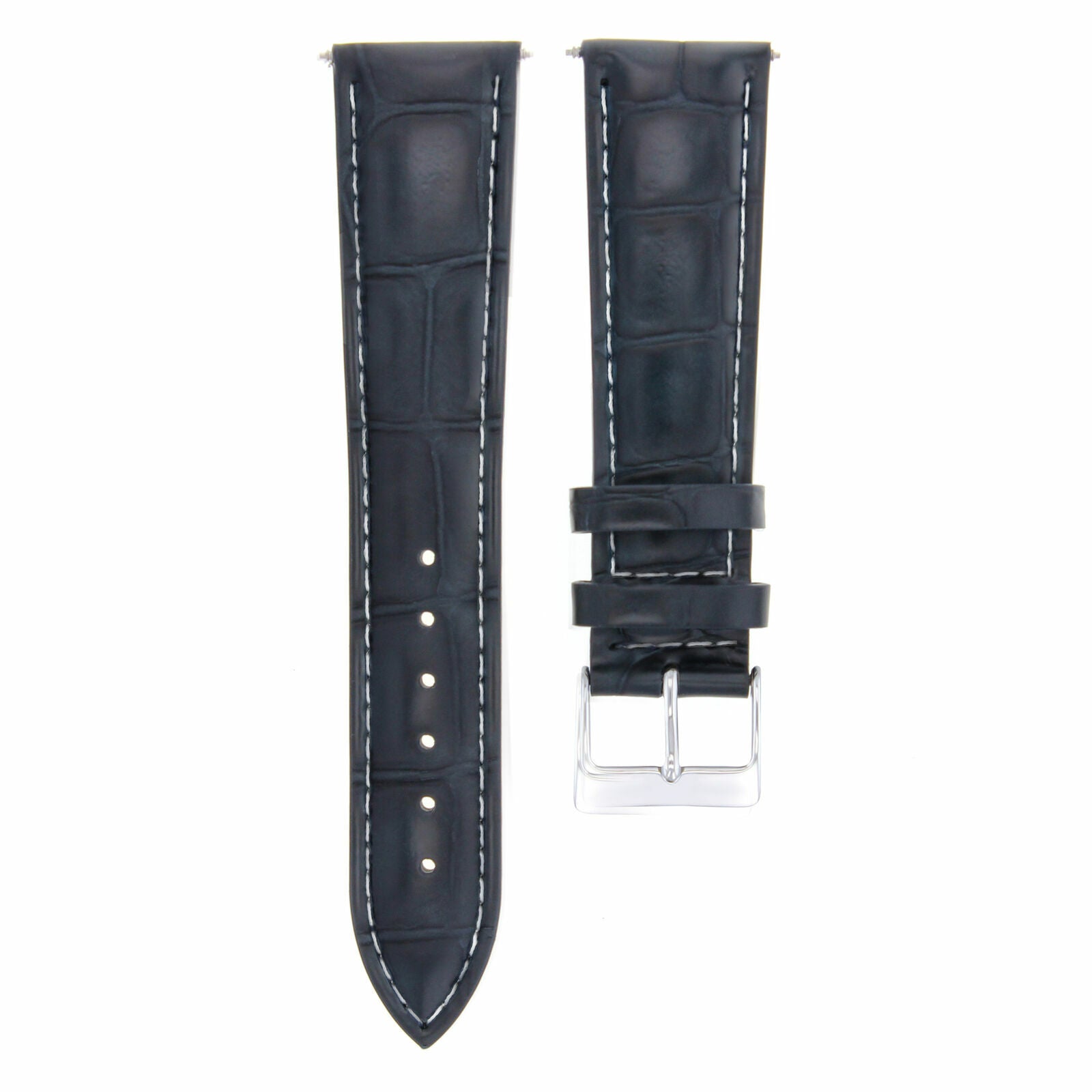 18MM LEATHER WATCH STRAP BAND FOR IWC PILOT PORTUGUESE DARK BLUE WHITE STITCH